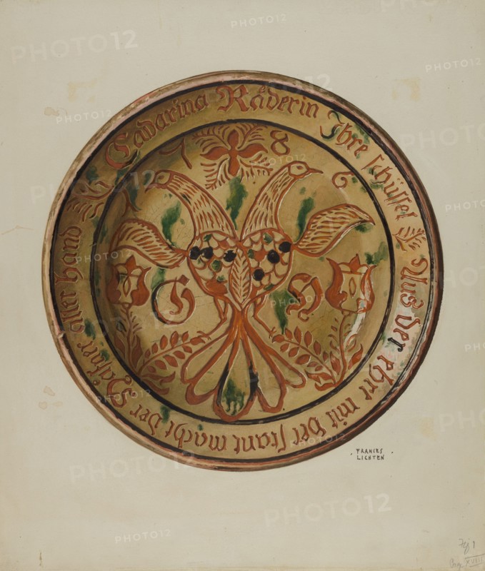 Pa. German Dish, c. 1937. Creator: Frances Lichten.