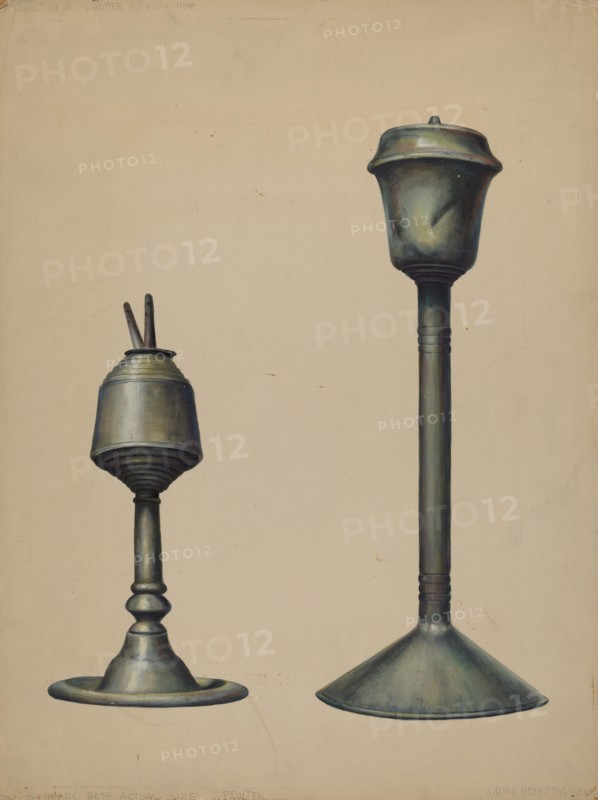 Two Oil Lamps, c. 1938. Creator: Walter Hochstrasser.