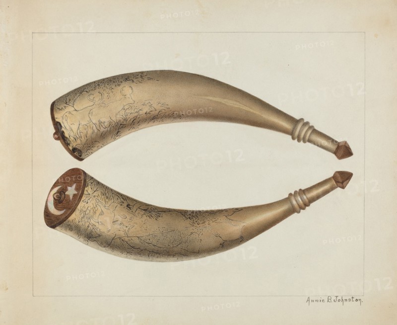 Powder Horn, 1938. Creator: Annie B Johnston.