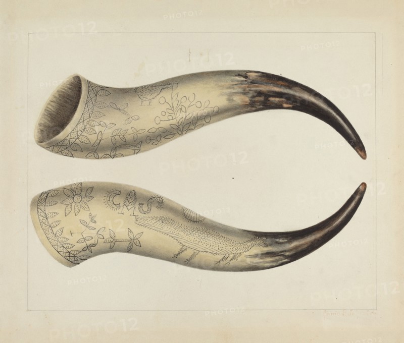Powder Horn, c. 1938. Creator: Annie B Johnston.