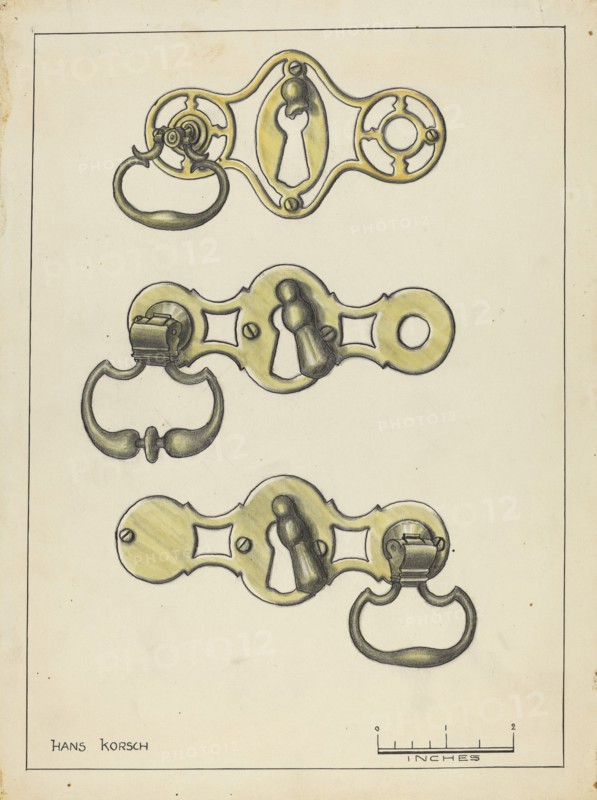Three Door Handles, 1935/1942. Creator: Hans Korsch.