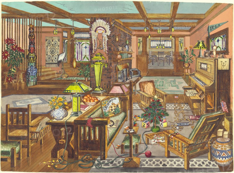 California Mission Style Interior, 1946. Creator: Perkins Harnly.