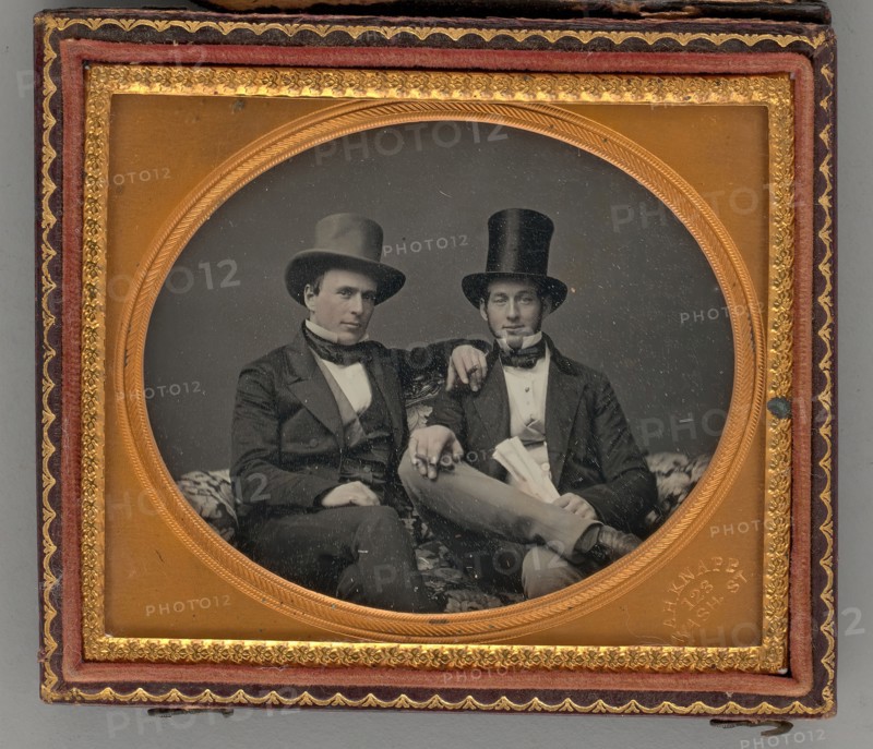 Untitled (Portrait of Two Seated Men Wearing Top Hats), 1856. Creator: A. H. Knapp.