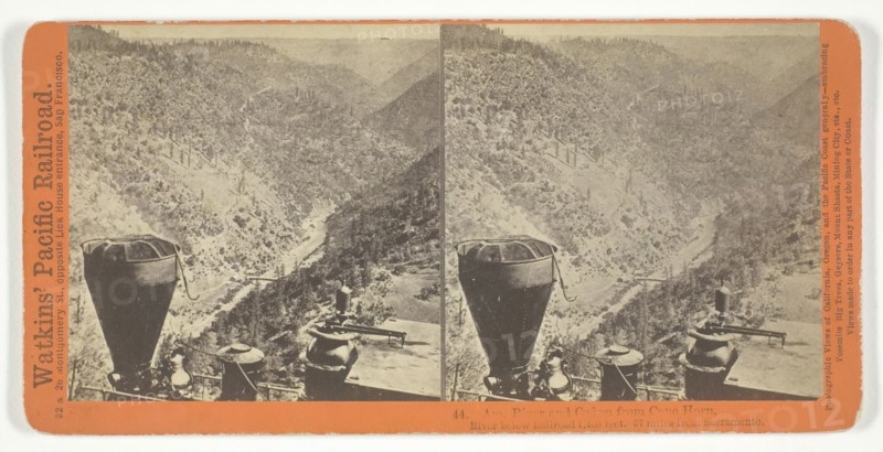 Am. River and Cañon from Cape Horn, River below Railroad 1,400 feet. 57 miles..., 1864/69. Creator: Alfred A. Hart.