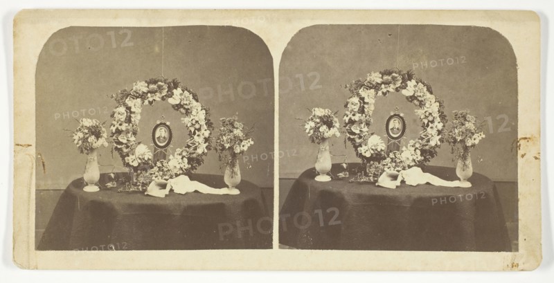Untitled [wreath with portrait], 1875/99.  Creator: Unknown.