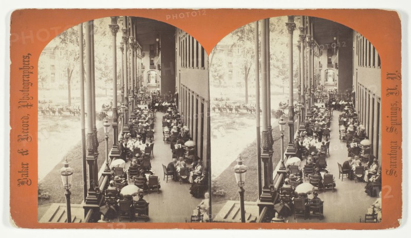 Untitled [Rear Piazza, Grand Union Hotel, Saratoga, N.Y.], late 19th century.  Creator: Baker & Record.