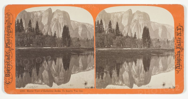 Mirror View of Cathedral Rocks. Yo Semite Val, Cal., 1863/1903. Creator: Charles Bierstadt.