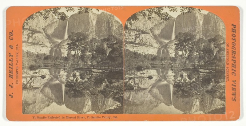 Yo Semite Reflected in Merced River, Yo Semite Valley, California, c. 1876. Creator: J. J. Reilly & Co.