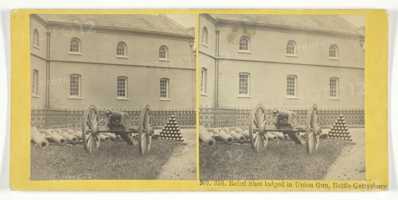 Rebel Shot lodged in Union Gun, Battle Gettysburg, 1855/75. Creators: Kilburn Brothers, BW Kilburn.