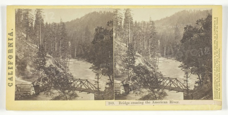 Bridge Crossing the American River, California, 1864. Creator: Lawrence & Houseworth.