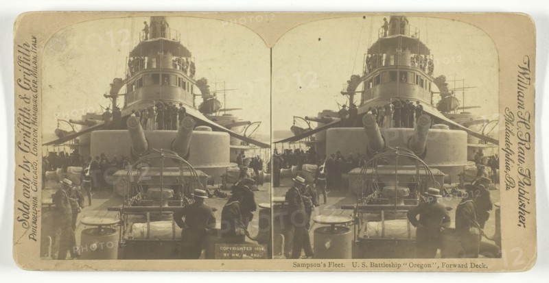 Sampson's Fleet. U.S. Battleship "Oregon", Forward Deck, 1898. Creator: William H Rau.