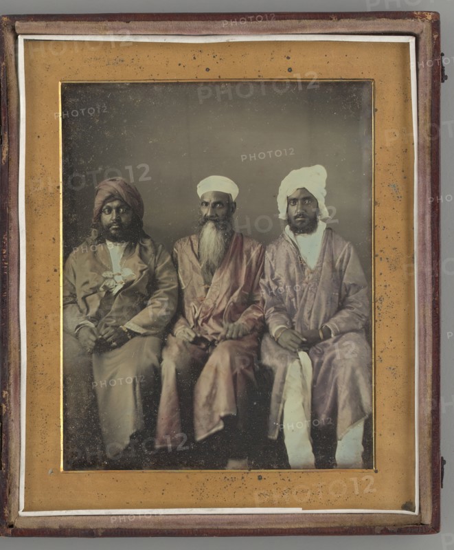Untitled (Portrait of Three Seated Men Wearing Turbans), 1853. Creator: William Johnson.