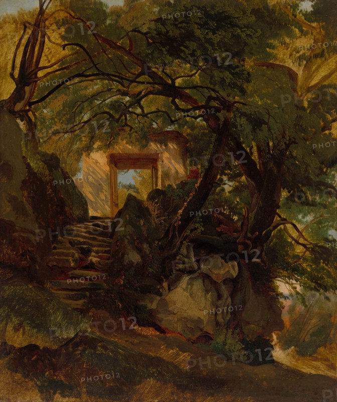 Staircase in the Park of Villa Chigi di Ariccia, 1844/1845. Creator: Alexandre Calame.