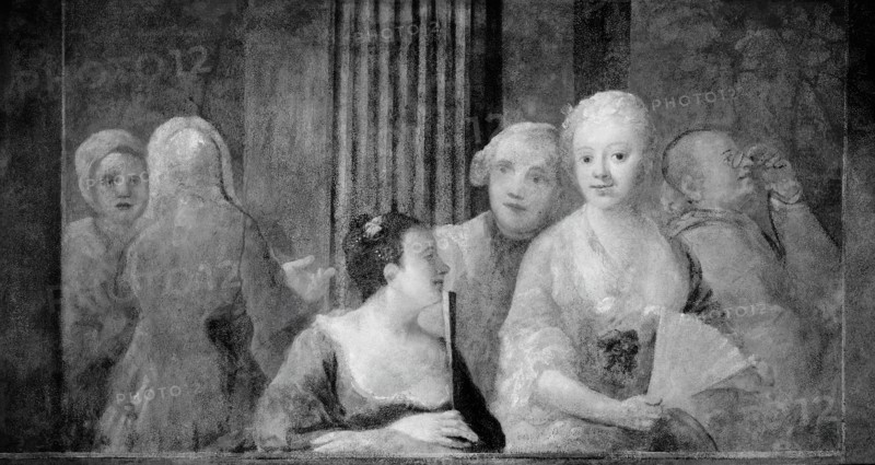 Fashionable Figures, with Two Women Holding Fans, 1733/35. Creator: Unknown.