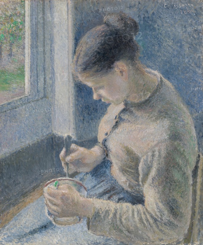 Young Peasant Having Her Coffee, 1881. Creator: Camille Pissarro.