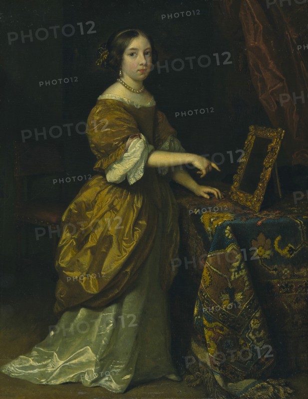 Girl Standing before a Mirror, 1668. Creator: Gaspar Netscher.
