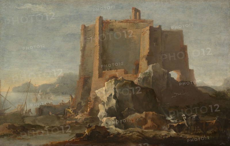 Landscape with Rock and Fortress, c. 1640/50. Creator: Domenico Gargiulo.