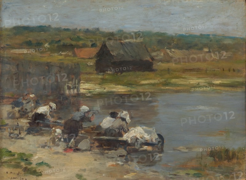 Washerwomen at the Edge of the Pond, 1880/85. Creator: Eugene Louis Boudin.