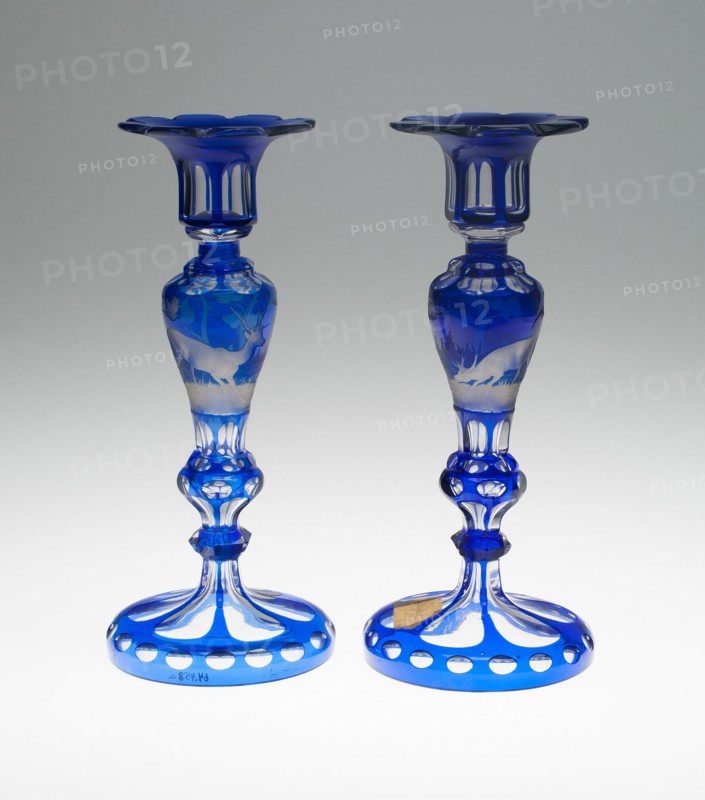 Pair of Candlesticks, Bohemia, 1850/75. Creator: Bohemia Glass.