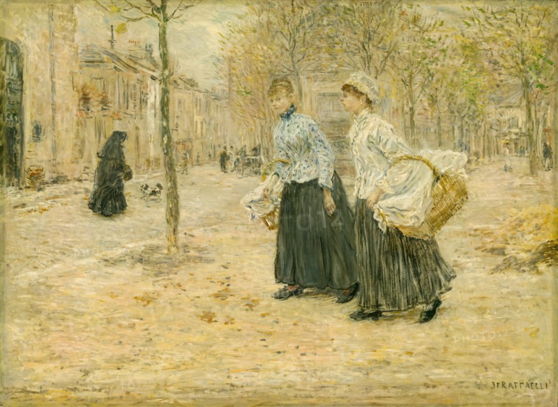 Two Washerwomen Crossing a Small Park in Paris, c. 1890. Creator: Jean Francois Raffaelli.