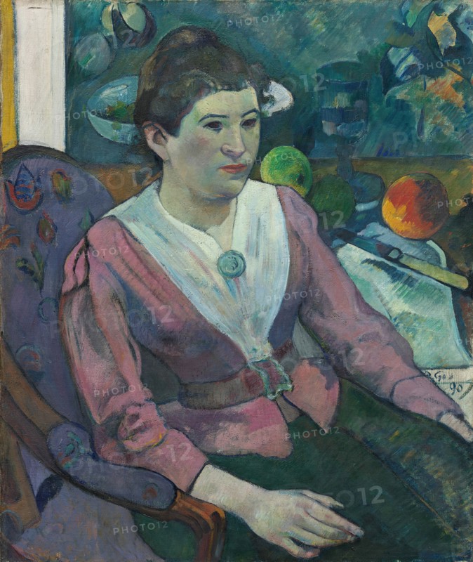 Woman in front of a Still Life by Cézanne, 1890. Creator: Paul Gauguin.