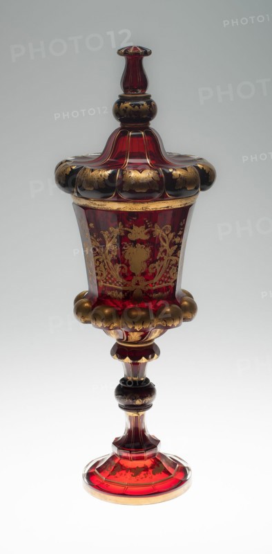 Covered Vase, Bohemia, Mid 19th century. Creator: Bohemia Glass.