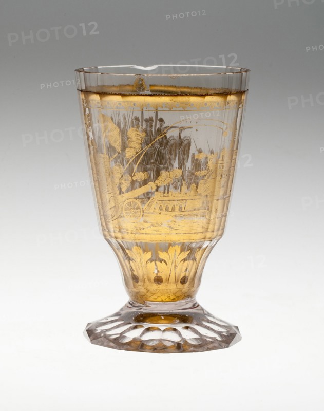 Beaker with Battle Scene, Bohemia, c. 1730. Creator: Bohemia Glass.