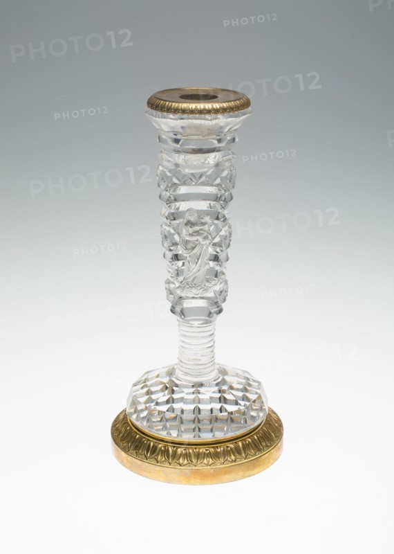 Candlestick with Madonna and Child, Bohemia, c. 1835/40. Creator: Bohemia Glass.