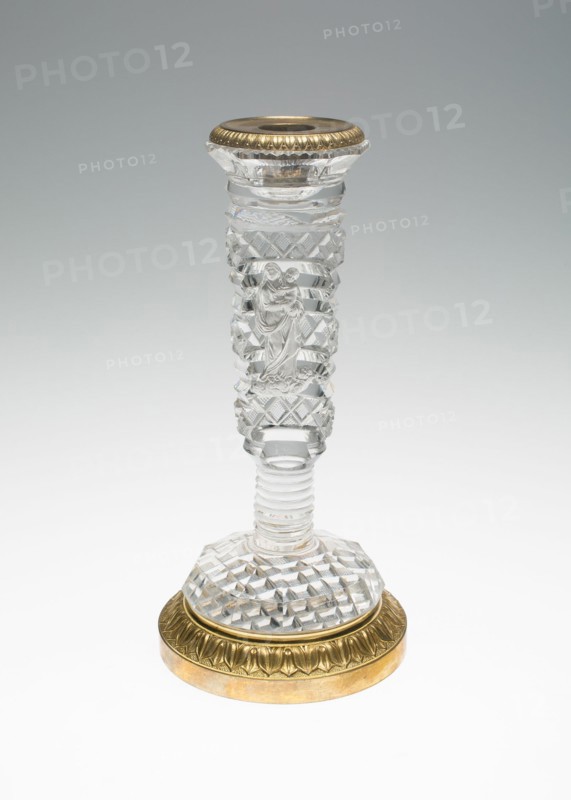 Candlestick with Madonna and Child, Bohemia, c. 1835/40. Creator: Bohemia Glass.