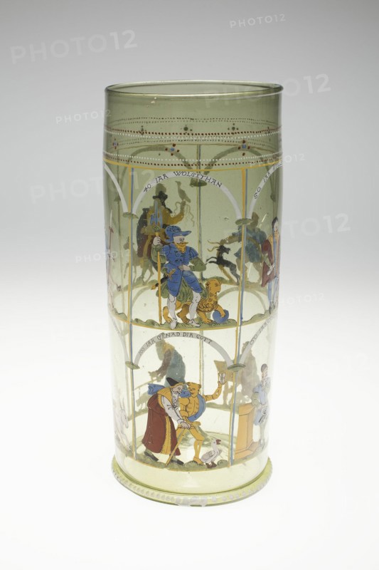 Beaker (Humpen) with the Ages of Man, Bohemia, c. 1600. Creator: Bohemia Glass.