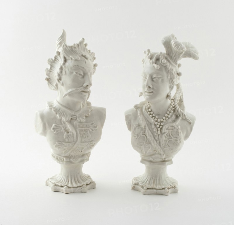 Figures of a Mongolian Man and Woman, England, 1750/54. Creator: Bow Porcelain Factory.