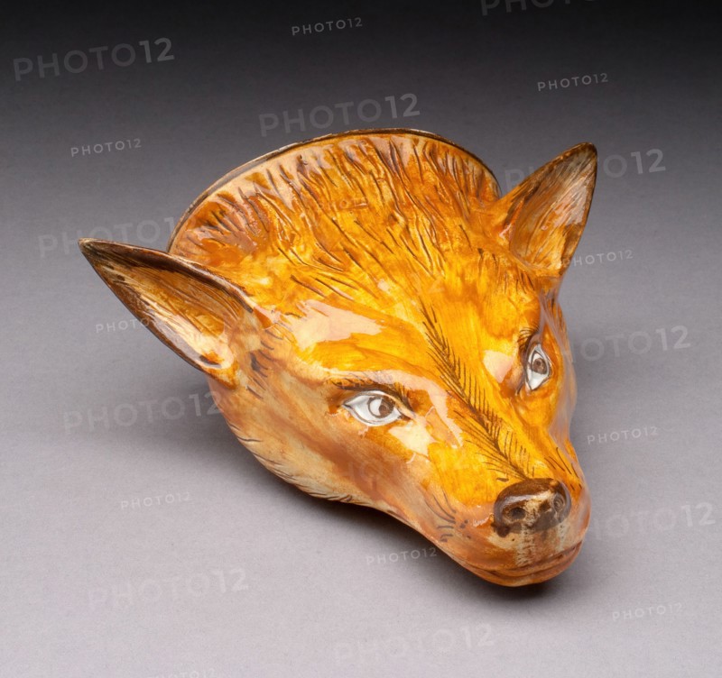 Rhyton Cup in the form of a Fox, Staffordshire, Early 18th century. Creator: Staffordshire Potteries.