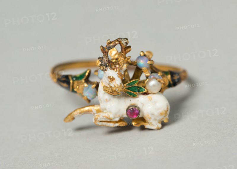 Stag with Herb Branch Mounted as a Ring, Germany, c. 1550-c. 1600 (stag), mounted on later ring. Creator: Unknown.