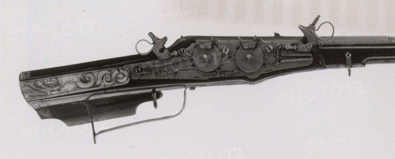 Two-Shot, Superimposed-Charge, Double Wheel-Lock Rifle and Spring Gun, Southern Germ..., 1594. Creator: Unknown.
