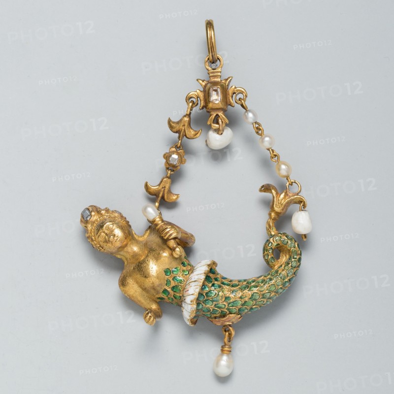 Pendant Shaped as a Mermaid, Spain, c. 1575-c. 1600, with later modifications. Creator: Unknown.