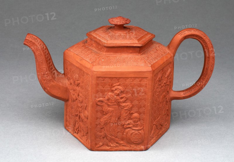 Hexagonal Teapot, Staffordshire, c. 1770. Creator: Staffordshire Potteries.