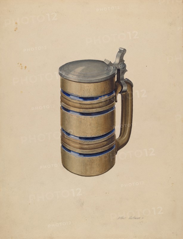 Stoneware and Pewter Beer Mug, c. 1934. Creator: Arthur Matthews.