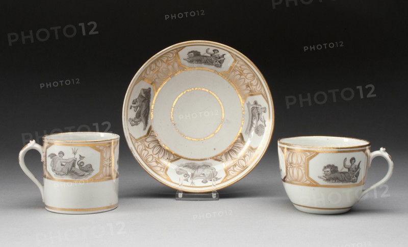 Teacup, Coffee Cup, and Saucer, Worcester, c. 1800. Creator: Royal Worcester.