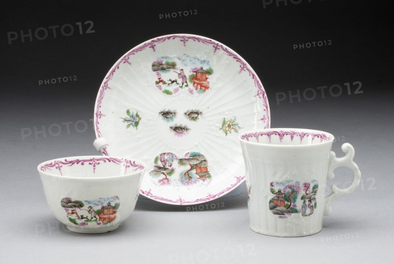 Tea Bowl, Coffee Cup, and Saucer, Worcester, c. 1760. Creator: Royal Worcester.