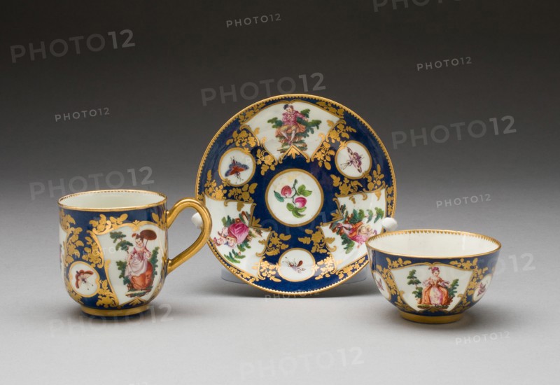 Tea Bowl, Coffee Cup, and Saucer, Worcester, c. 1765. Creator: Royal Worcester.
