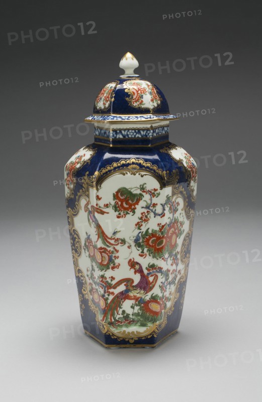 Vase with Cover (one of a pair), Worcester, c. 1770. Creator: Royal Worcester.