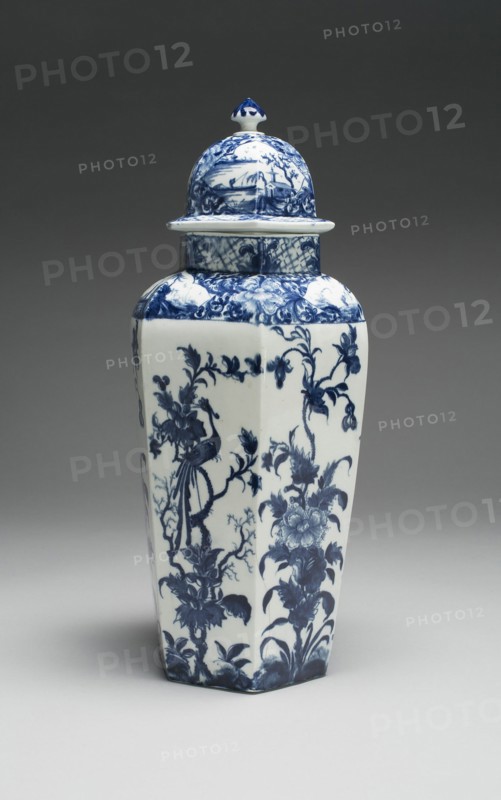 Vase with Cover (one of a pair), Worcester, c. 1760. Creator: Royal Worcester.