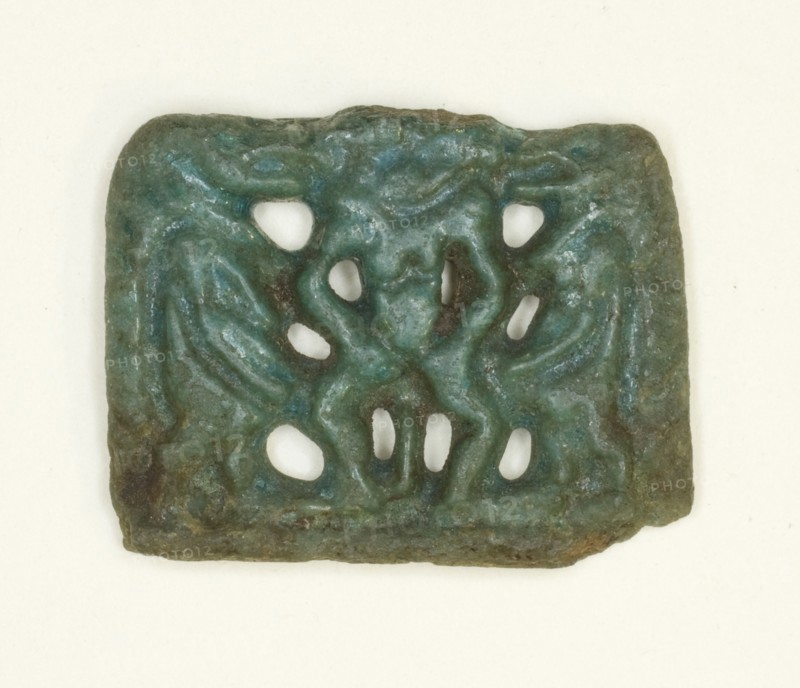 Amulet of the God Bes Flanked by the Goddess Taweret (Thoeris), Egypt, Third Intermediate Period... Creator: Unknown.