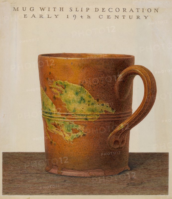Mug with Slip Decoration, c. 1938. Creator: John Matulis.