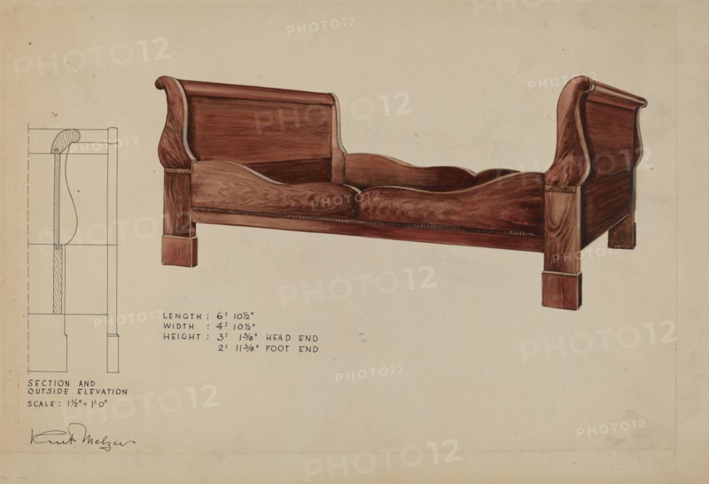 Sleigh Bed, c. 1936. Creator: Kurt Melzer.