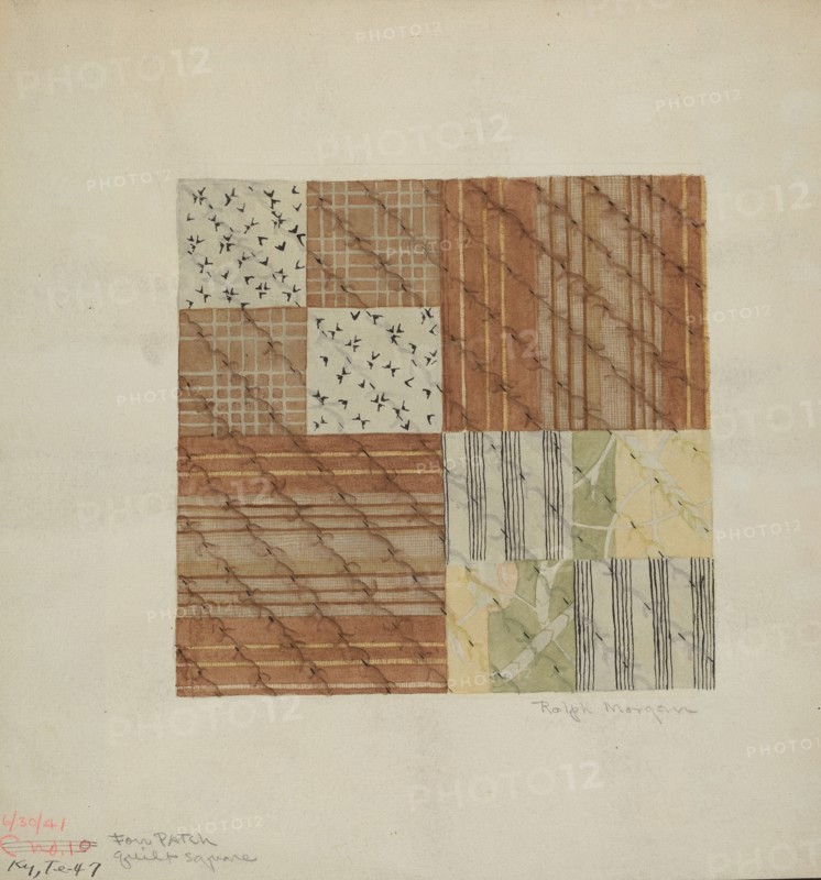 Patchwork Quilt Squares (4), c. 1941. Creator: Ralph N. Morgan.