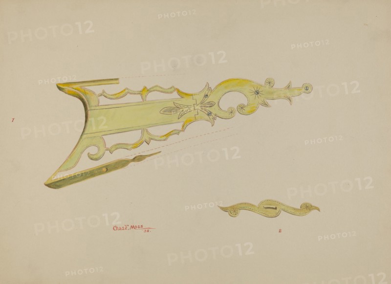 Patch Pocket, Butt Plate & Stock on Ky. Rifle, 1938. Creator: Charles Moss.