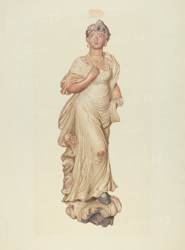Figurehead from the Sloop "Postmaster", c. 1937. Creator: Elizabeth Moutal.