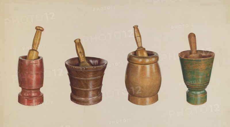 Mortar and Pestles, c. 1937. Creator: Elizabeth Moutal.