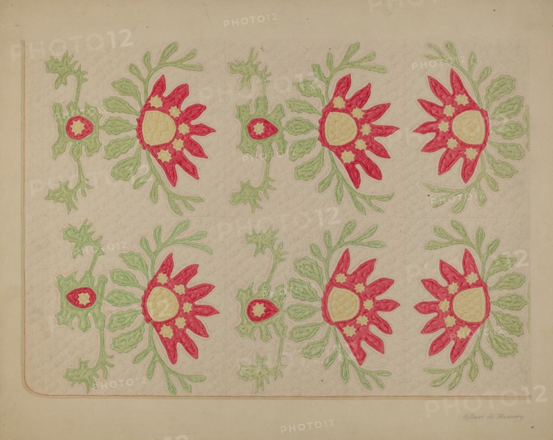 Applique Quilt - "King David's Crown", c. 1938. Creator: Elbert S. Mowery.